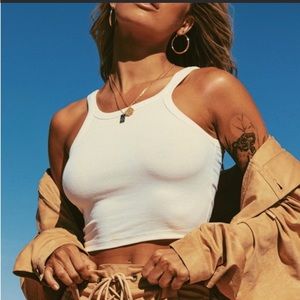 Princess Polly Wild Eyes Tank Top Cami Crop Ribbed White